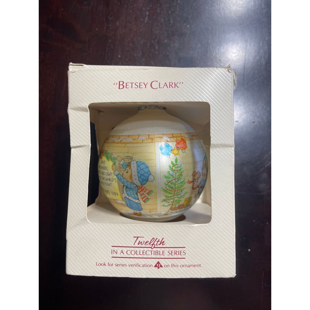 Vintage 1984 Hallmark Betsey Clark Glass Christmas Ornament in Original Box @J